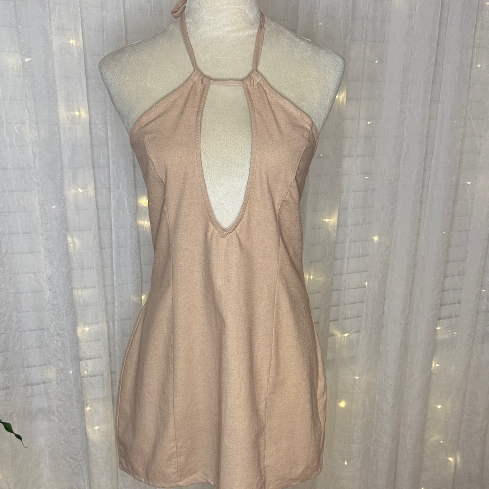 PrettyLittleThing Nude Halter Mini Dress